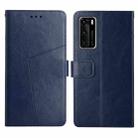 For Huawei P40 Y Stitching Horizontal Flip Leather Phone Case with Holder & Card Slots & Wallet & Photo Frame(Blue) - 1