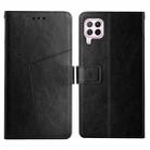 For Huawei P40 Lite Y Stitching Horizontal Flip Leather Phone Case with Holder & Card Slots & Wallet & Photo Frame(Black) - 1