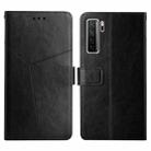 For Huawei P40 Lite 5G Y Stitching Horizontal Flip Leather Phone Case with Holder & Card Slots & Wallet & Photo Frame(Black) - 1