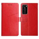 For Huawei P40 Pro Y Stitching Horizontal Flip Leather Phone Case with Holder & Card Slots & Wallet & Photo Frame(Red) - 1