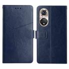 For Huawei P50 Y Stitching Horizontal Flip Leather Phone Case with Holder & Card Slots & Wallet & Photo Frame(Blue) - 1