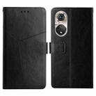 For Huawei P50 Y Stitching Horizontal Flip Leather Phone Case with Holder & Card Slots & Wallet & Photo Frame(Black) - 1