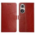 For Huawei P50 Y Stitching Horizontal Flip Leather Phone Case with Holder & Card Slots & Wallet & Photo Frame(Brown) - 1