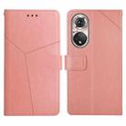 For Huawei P50 Y Stitching Horizontal Flip Leather Phone Case with Holder & Card Slots & Wallet & Photo Frame(Rose Gold) - 1