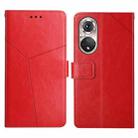 For Huawei P50 Pro Y Stitching Horizontal Flip Leather Phone Case with Holder & Card Slots & Wallet & Photo Frame(Red) - 1