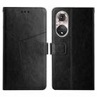 For Huawei P50 Pro Y Stitching Horizontal Flip Leather Phone Case with Holder & Card Slots & Wallet & Photo Frame(Black) - 1