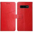 For Samsung Galaxy S10+ Y Stitching Horizontal Flip Leather Case with Holder & Card Slots & Wallet & Photo Frame(Red) - 1
