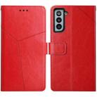 For Samsung Galaxy S21+ 5G Y Stitching Horizontal Flip Leather Case with Holder & Card Slots & Wallet & Photo Frame(Red) - 1