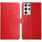 For Samsung Galaxy S21 Ultra 5G Y Stitching Horizontal Flip Leather Case with Holder & Card Slots & Wallet & Photo Frame(Red) - 1