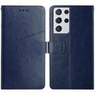For Samsung Galaxy S21 Ultra 5G Y Stitching Horizontal Flip Leather Case with Holder & Card Slots & Wallet & Photo Frame(Blue) - 1