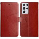 For Samsung Galaxy S21 Ultra 5G Y Stitching Horizontal Flip Leather Case with Holder & Card Slots & Wallet & Photo Frame(Brown) - 1