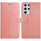 For Samsung Galaxy S21 Ultra 5G Y Stitching Horizontal Flip Leather Case with Holder & Card Slots & Wallet & Photo Frame(Rose Gold) - 1