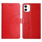 For iPhone 12 mini Y Stitching Horizontal Flip Leather Phone Case with Holder & Card Slots & Wallet & Photo Frame (Red) - 1