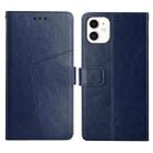 For iPhone 12 mini Y Stitching Horizontal Flip Leather Phone Case with Holder & Card Slots & Wallet & Photo Frame (Blue) - 1
