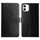 For iPhone 12 mini Y Stitching Horizontal Flip Leather Phone Case with Holder & Card Slots & Wallet & Photo Frame (Black) - 1