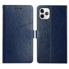 For iPhone 12 Pro Max Y Stitching Horizontal Flip Leather Phone Case with Holder & Card Slots & Wallet & Photo Frame(Blue) - 1