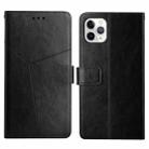For iPhone 12 Pro Max Y Stitching Horizontal Flip Leather Phone Case with Holder & Card Slots & Wallet & Photo Frame(Black) - 1