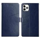 For iPhone 12 / 12 Pro Y Stitching Horizontal Flip Leather Phone Case with Holder & Card Slots & Wallet & Photo Frame(Blue) - 1