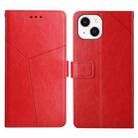 For iPhone 13 Y Stitching Horizontal Flip Leather Phone Case with Holder & Card Slots & Wallet & Photo Frame(Red) - 1