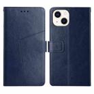 For iPhone 13 Y Stitching Horizontal Flip Leather Phone Case with Holder & Card Slots & Wallet & Photo Frame(Blue) - 1