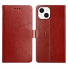 For iPhone 13 Y Stitching Horizontal Flip Leather Phone Case with Holder & Card Slots & Wallet & Photo Frame(Brown) - 1