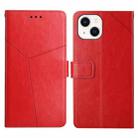 For iPhone 13 mini Y Stitching Horizontal Flip Leather Phone Case with Holder & Card Slots & Wallet & Photo Frame (Red) - 1