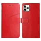 For iPhone 13 Pro Max Y Stitching Horizontal Flip Leather Phone Case with Holder & Card Slots & Wallet & Photo Frame (Red) - 1