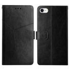 For iPhone SE 2022 / SE 2020 / 8 / 7 Y Stitching Horizontal Flip Leather Phone Case with Holder & Card Slots & Wallet & Photo Frame(Black) - 1