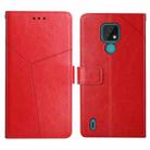 For Motorola Moto E7 Y Stitching Horizontal Flip Leather Phone Case with Holder & Card Slots & Wallet & Photo Frame(Red) - 1