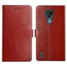 For Motorola Moto E7 Y Stitching Horizontal Flip Leather Phone Case with Holder & Card Slots & Wallet & Photo Frame(Brown) - 1