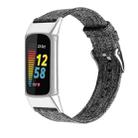 For Fitbit Charge 5 Nylon Canvas Watch Band(Black Grey) - 1