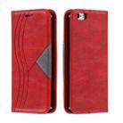 For iPhone 6 Splicing Color Magnetic Hem Horizontal Flip Leather Case with Holder & Card Slots(Red) - 1