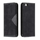 For iPhone 6 Plus Splicing Color Magnetic Hem Horizontal Flip Leather Case with Holder & Card Slots(Black) - 1