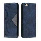 For iPhone 6 Plus Splicing Color Magnetic Hem Horizontal Flip Leather Case with Holder & Card Slots(Blue) - 1