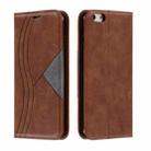 For iPhone 6 Plus Splicing Color Magnetic Hem Horizontal Flip Leather Case with Holder & Card Slots(Brown) - 1