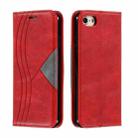 For iPhone SE 2022 / SE 2020 / 8 / 7 Splicing Color Magnetic Hem Horizontal Flip Leather Case with Holder & Card Slots(Red) - 1