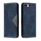 For iPhone 8 Plus / 7 Plus Splicing Color Magnetic Hem Horizontal Flip Leather Case with Holder & Card Slots(Blue) - 1
