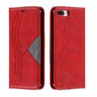 For iPhone 8 Plus / 7 Plus Splicing Color Magnetic Hem Horizontal Flip Leather Case with Holder & Card Slots(Red) - 1