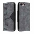 For iPhone 8 Plus / 7 Plus Splicing Color Magnetic Hem Horizontal Flip Leather Case with Holder & Card Slots(Grey) - 1