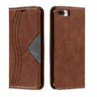 For iPhone 8 Plus / 7 Plus Splicing Color Magnetic Hem Horizontal Flip Leather Case with Holder & Card Slots(Brown) - 1