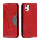 For iPhone 11 Splicing Color Magnetic Hem Horizontal Flip Leather Case with Holder & Card Slots(Red) - 1