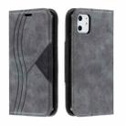For iPhone 11 Splicing Color Magnetic Hem Horizontal Flip Leather Case with Holder & Card Slots(Grey) - 1