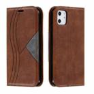 For iPhone 11 Splicing Color Magnetic Hem Horizontal Flip Leather Case with Holder & Card Slots(Brown) - 1