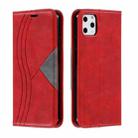 For iPhone 11 Pro Max Splicing Color Magnetic Hem Horizontal Flip Leather Case with Holder & Card Slots(Red) - 1