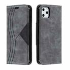 For iPhone 11 Pro Max Splicing Color Magnetic Hem Horizontal Flip Leather Case with Holder & Card Slots(Grey) - 1