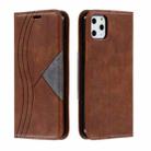 For iPhone 11 Pro Max Splicing Color Magnetic Hem Horizontal Flip Leather Case with Holder & Card Slots(Brown) - 1