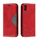 For iPhone X / XS Splicing Color Magnetic Hem Horizontal Flip Leather Case with Holder & Card Slots(Red) - 1