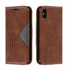 For iPhone X / XS Splicing Color Magnetic Hem Horizontal Flip Leather Case with Holder & Card Slots(Brown) - 1