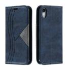 For iPhone XR Splicing Color Magnetic Hem Horizontal Flip Leather Case with Holder & Card Slots(Blue) - 1