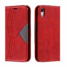 For iPhone XR Splicing Color Magnetic Hem Horizontal Flip Leather Case with Holder & Card Slots(Red) - 1